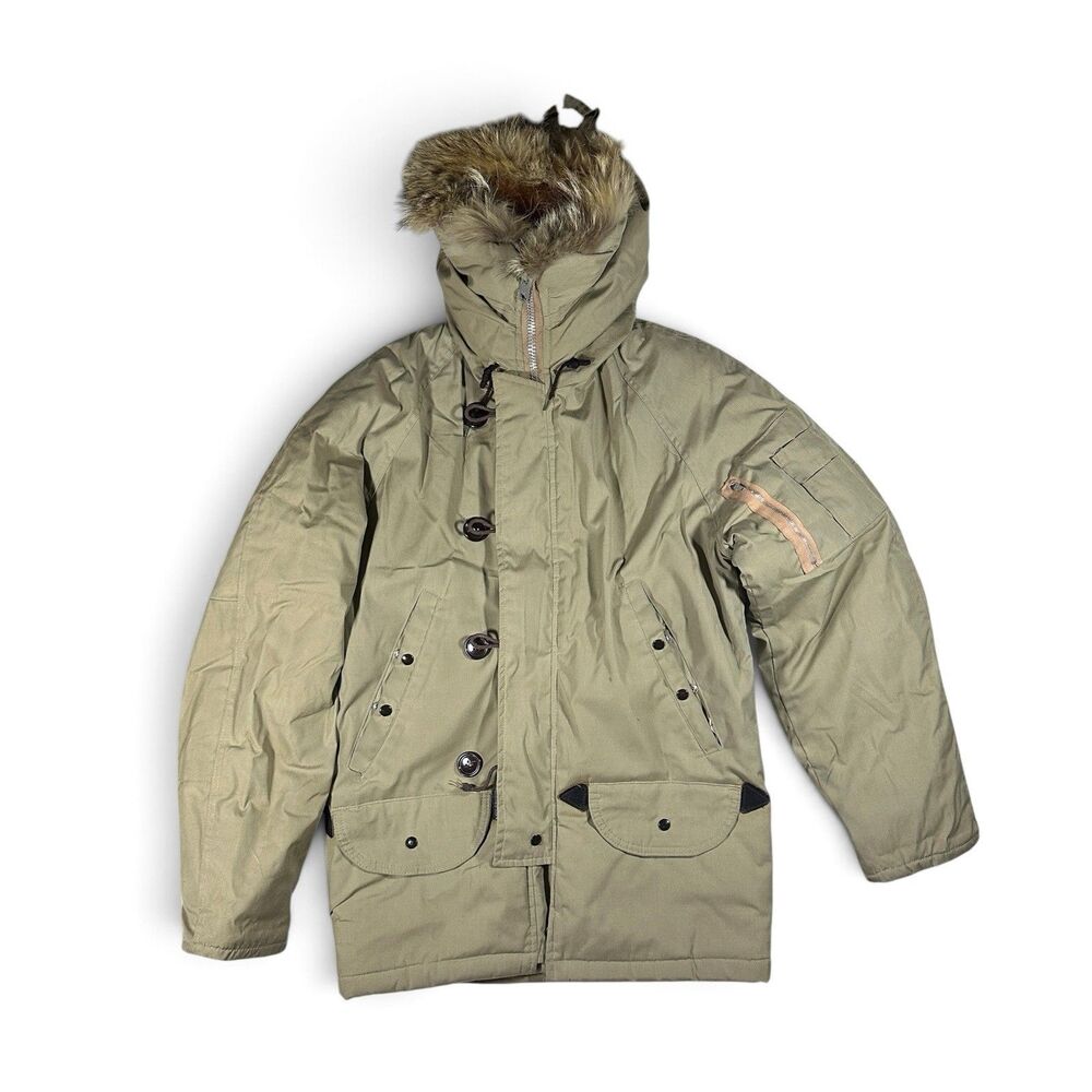 Vintage 60s-70s Arctic Parka N3B Flight Jacket Fur  USA Military Khaki Medium